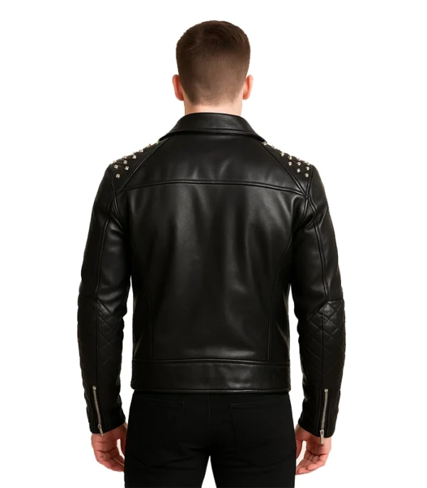 Black Studded Leather Biker Jacket