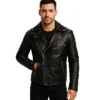 Black Studded Leather Biker Jacket