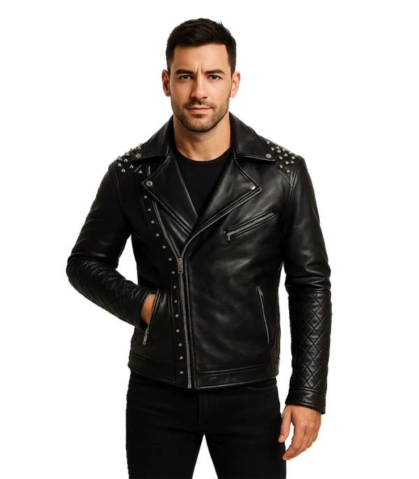 Black Studded Leather Biker Jacket