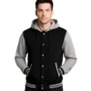 Black and Grey Varsity Jacket with Hood | Baseball College Style