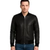 Henry Black Leather Bomber Jacket