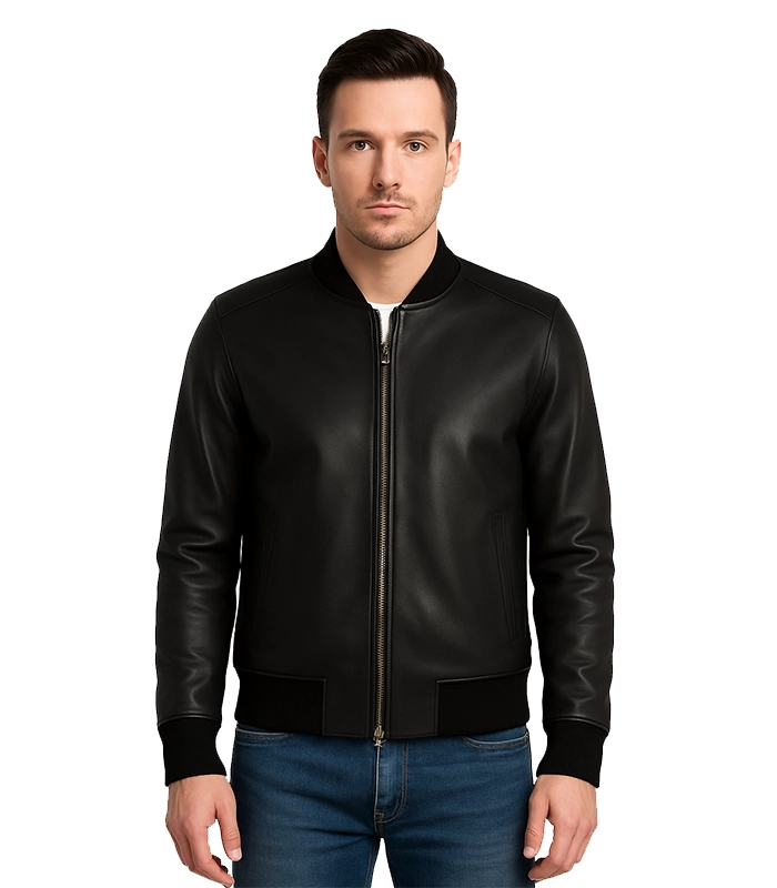 Henry Black Leather Bomber Jacket Henry Black Leather Bomber Jacket
