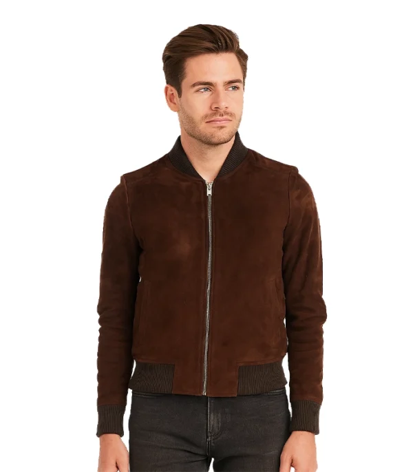Bliss Leather Suede Bomber Jacket Brown