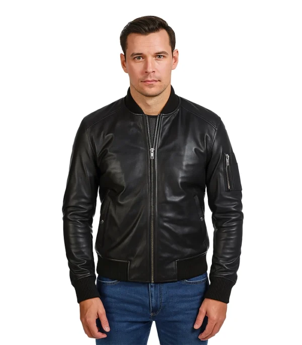 Bomia Ma-1 Black Leather Bomber Jacket