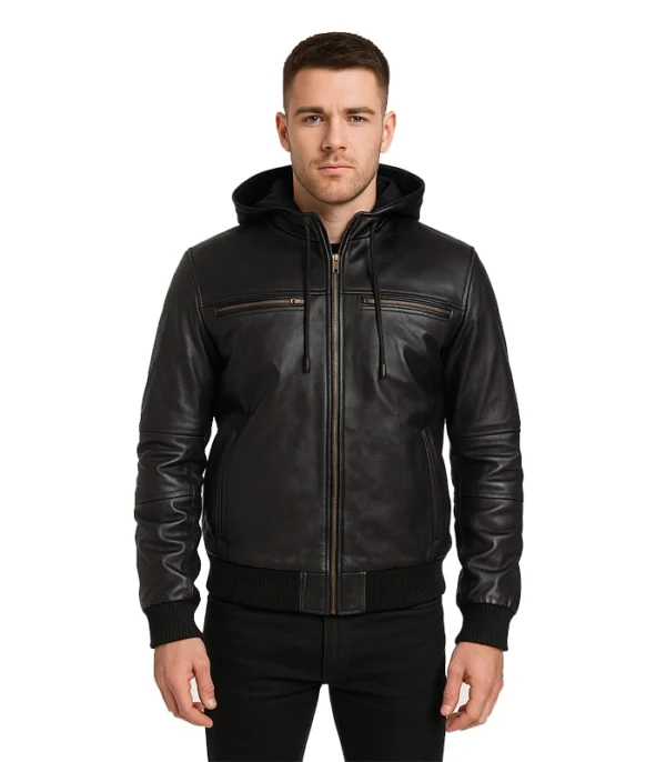 Bouncer Biz – Black Leather Bomber Jacket