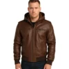 Bouncer Biz – Brown Leather Bomber Jacket