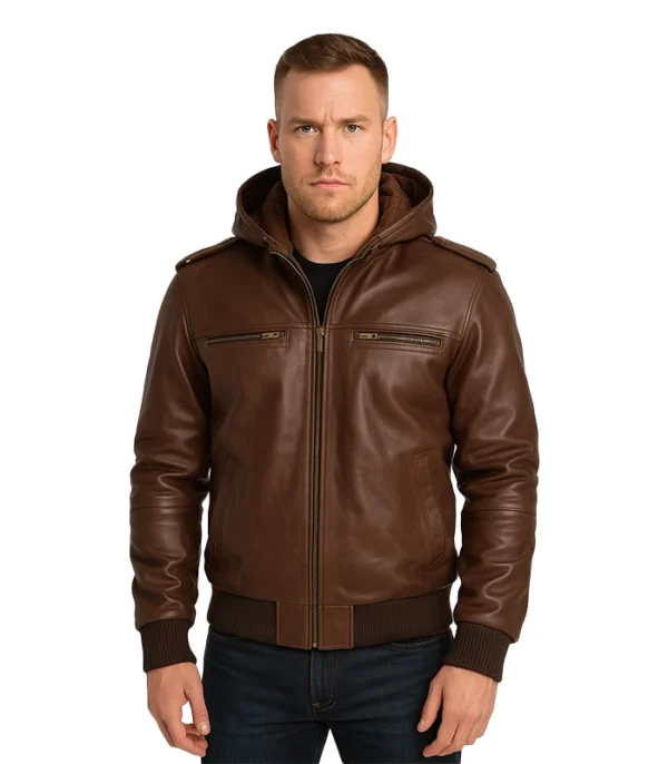 Bouncer Biz – Brown Leather Bomber Jacket