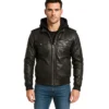 Bravado Black Leather Bomber Jacket With Hood
