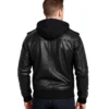 Bravado Black Leather Bomber Jacket With Hood