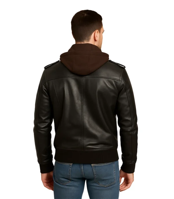 Bravado Brown Leather Hooded Bomber Jacket
