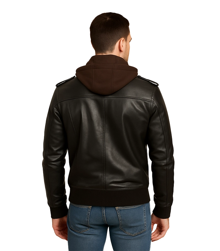 Bravado Brown Leather Hooded Bomber Jacket Bravado Brown Leather Hooded Bomber Jacket