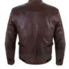 Mens Brown Leather Snap Tab Collar Jacket
