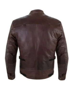 Mens Brown Leather Snap Tab Collar Jacket