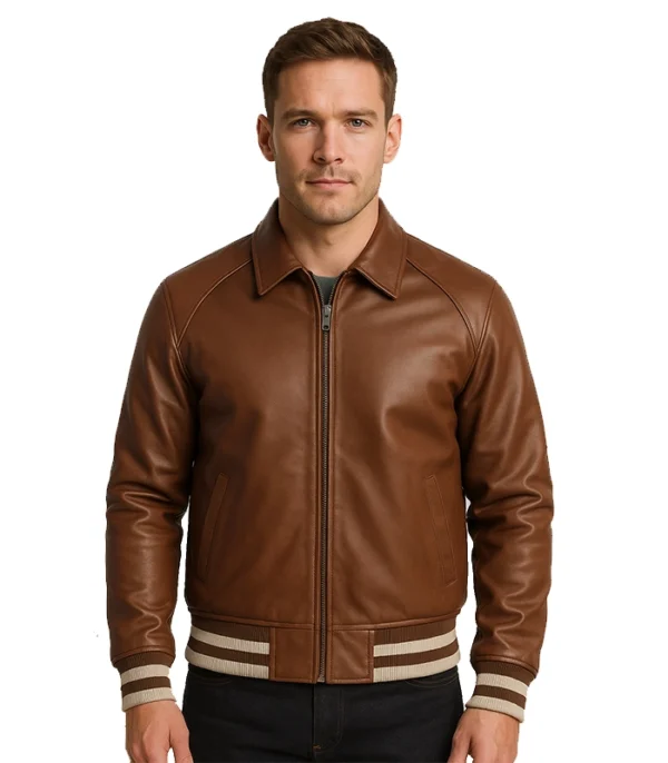 Brown Leather Varsity Jacket Walton