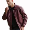 Men’s Burgundy Leather Brando Bomber Jacket