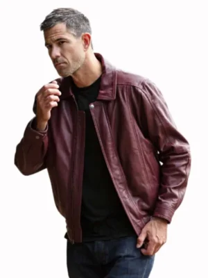 Men’s Burgundy Leather Brando Bomber Jacket