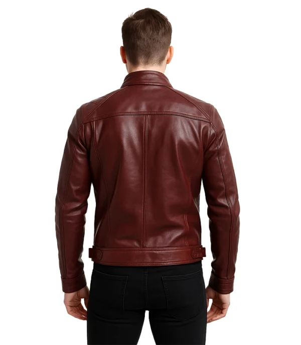 Burgunn Dee Maroon Leather Biker Jacket