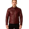 Burgunn Dee Maroon Leather Biker Jacket