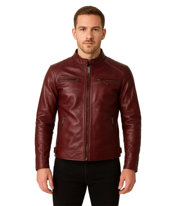 Burgunn Dee Maroon Leather Biker Jacket