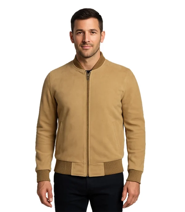 Camel Brown Men’s Suede Bomber Jacket