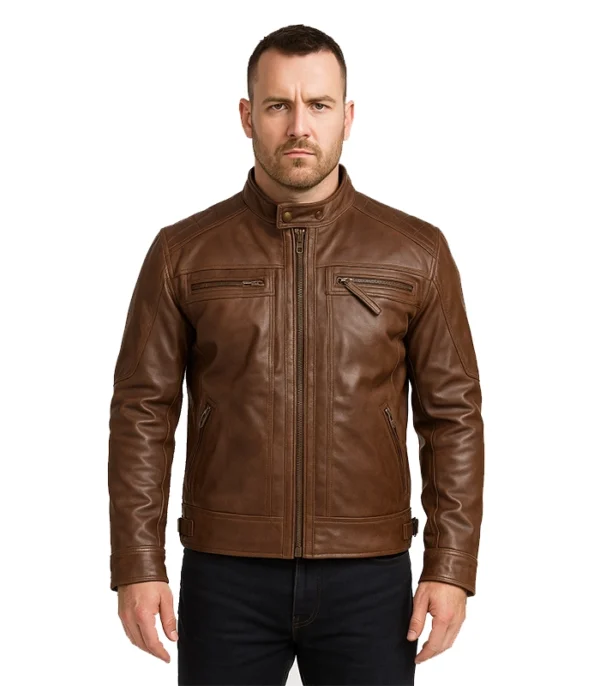 Chocolate Brown Cafe Men’s Leather Motorcycle Jacket