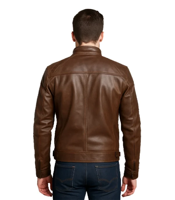 Chocolate Brown Cafe Men’s Leather Motorcycle Jacket