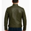 Classic Men’s Dark Green Real Leather Cafe Racer Biker Jacket