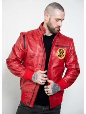 Mens Cobra Kai Johnny Red Retro Leather Jacket