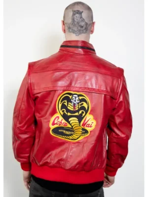 Mens Cobra Kai Johnny Red Retro Leather Jacket