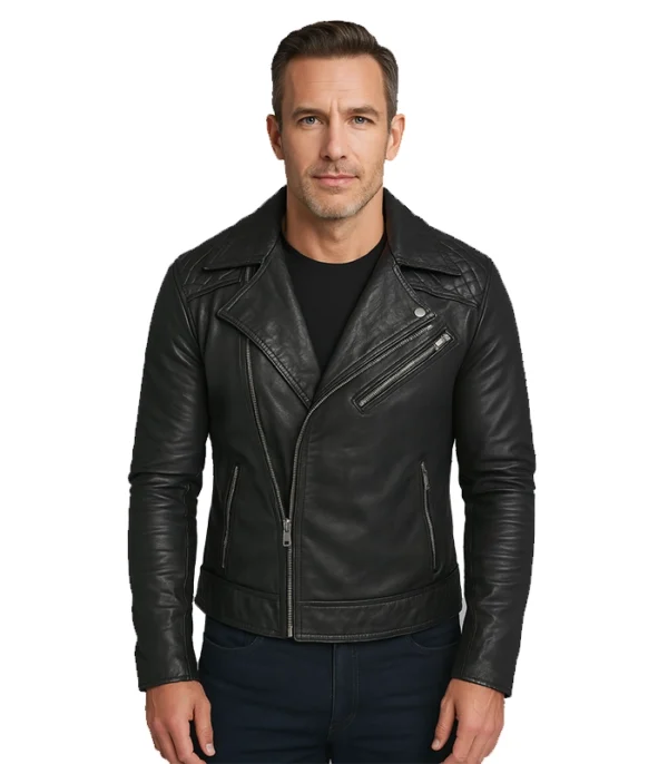 Danny Quilted Black Leather Biker Jacket