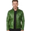 Darren Distressed Green Leather Biker Jacket