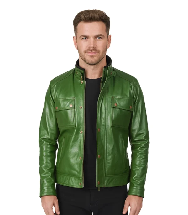 Darren Distressed Green Leather Biker Jacket