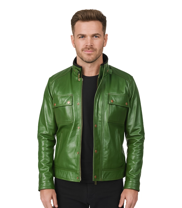 Darren Distressed Green Leather Biker Jacket Darren Distressed Green Leather Biker Jacket