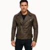 Distressed Brown Leather Biker Jacket – Armand