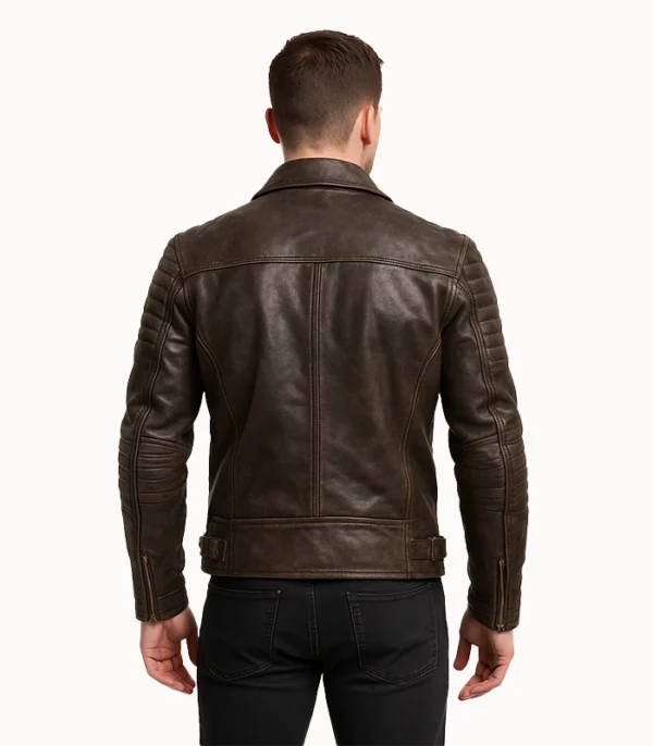 Distressed Brown Leather Biker Jacket – Armand
