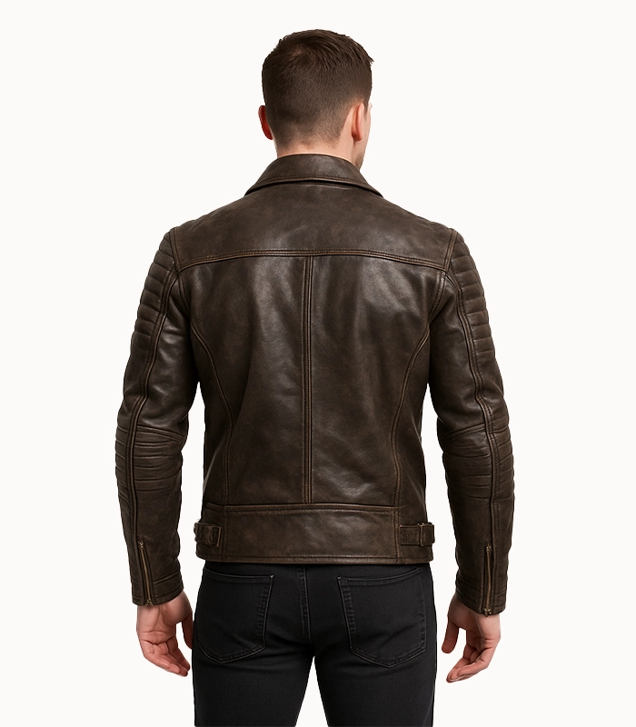 Distressed Brown Leather Biker Jacket – Armand Distressed Brown Leather Biker Jacket – Armand
