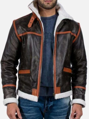 Distressed Brown Shearling Leather Jacket