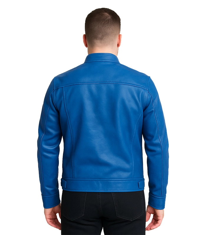 Dodge Cafe Racer Blue Leather Jacket Men Dodge Cafe Racer Blue Leather Jacket Men