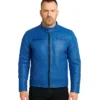 Dodge Cafe Racer Blue Leather Jacket Men