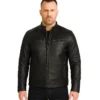 Dodge Men’s Black Leather Cafe Racer Jacket – Low Stock