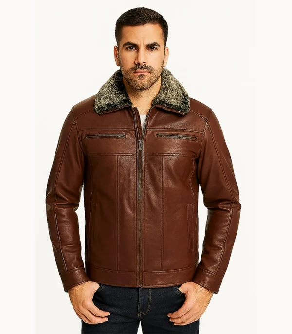 Evan Hart Brown Leather Jacket with Fur