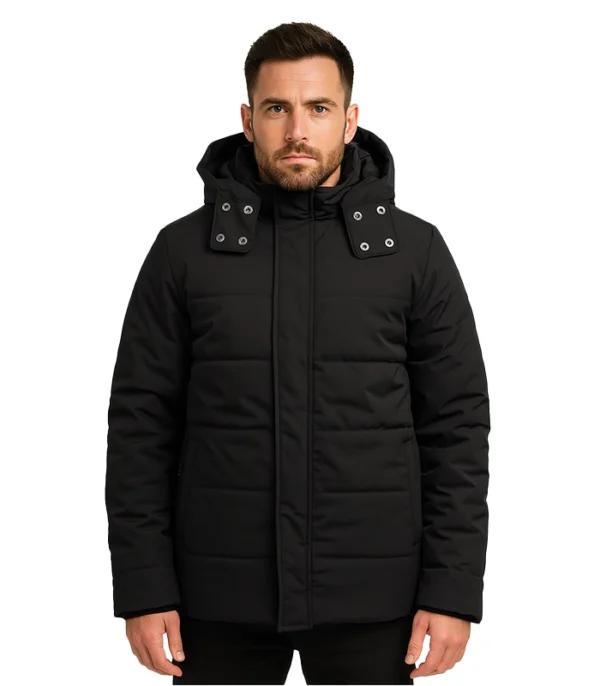 Exton Black Down Puffer Jacket with Hood