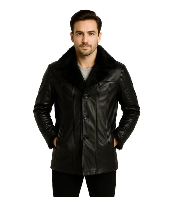 Furcliff Black Leather Coat