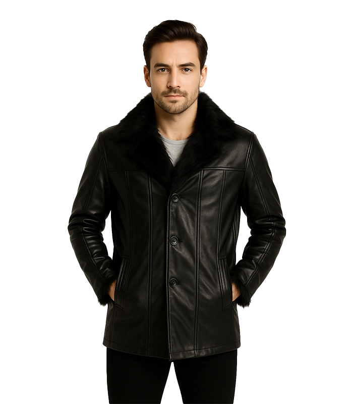Furcliff Black Leather Coat Furcliff Black Leather Coat