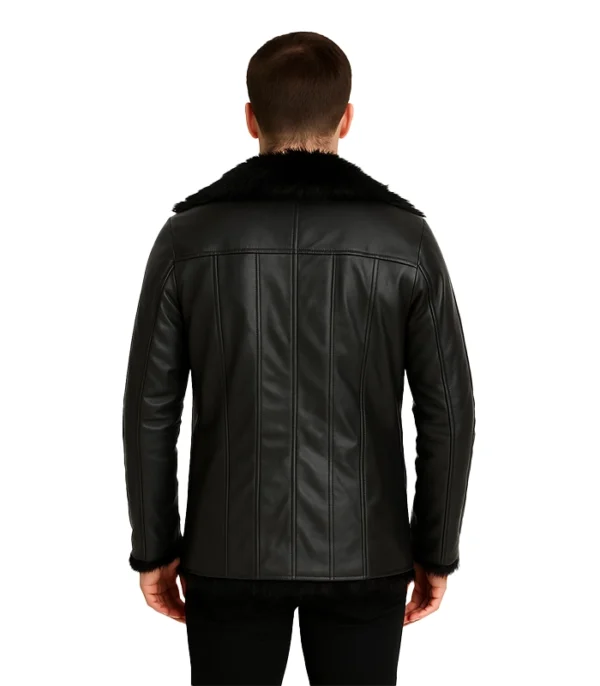 Furcliff Black Leather Coat