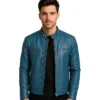 Gatsby Blue Leather Biker Jacket