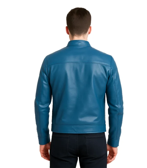 Gatsby Blue Leather Biker Jacket
