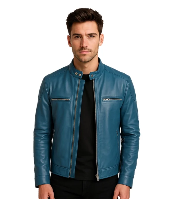 Gatsby Blue Leather Biker Jacket