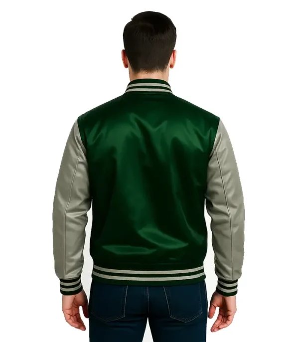 Green and Grey Satin Varsity Jacket