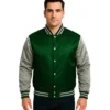 Green and Grey Satin Varsity Jacket